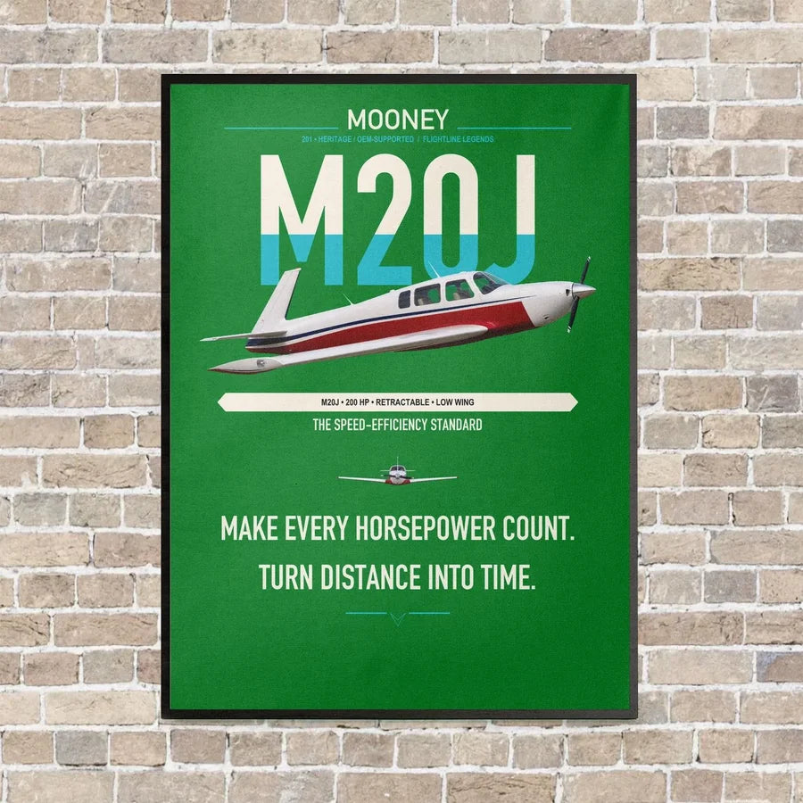 Mooney M20J 201 vertical canvas print - framed - green background
