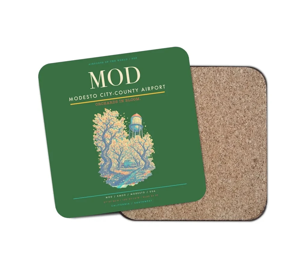 Modesto City-County Airport (MOD) design on green 1 piece coaster
