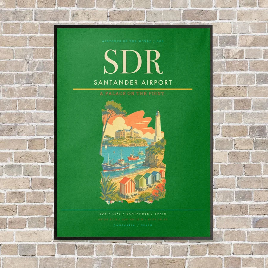 Santander Airport SDR vertical canvas print - framed - green background