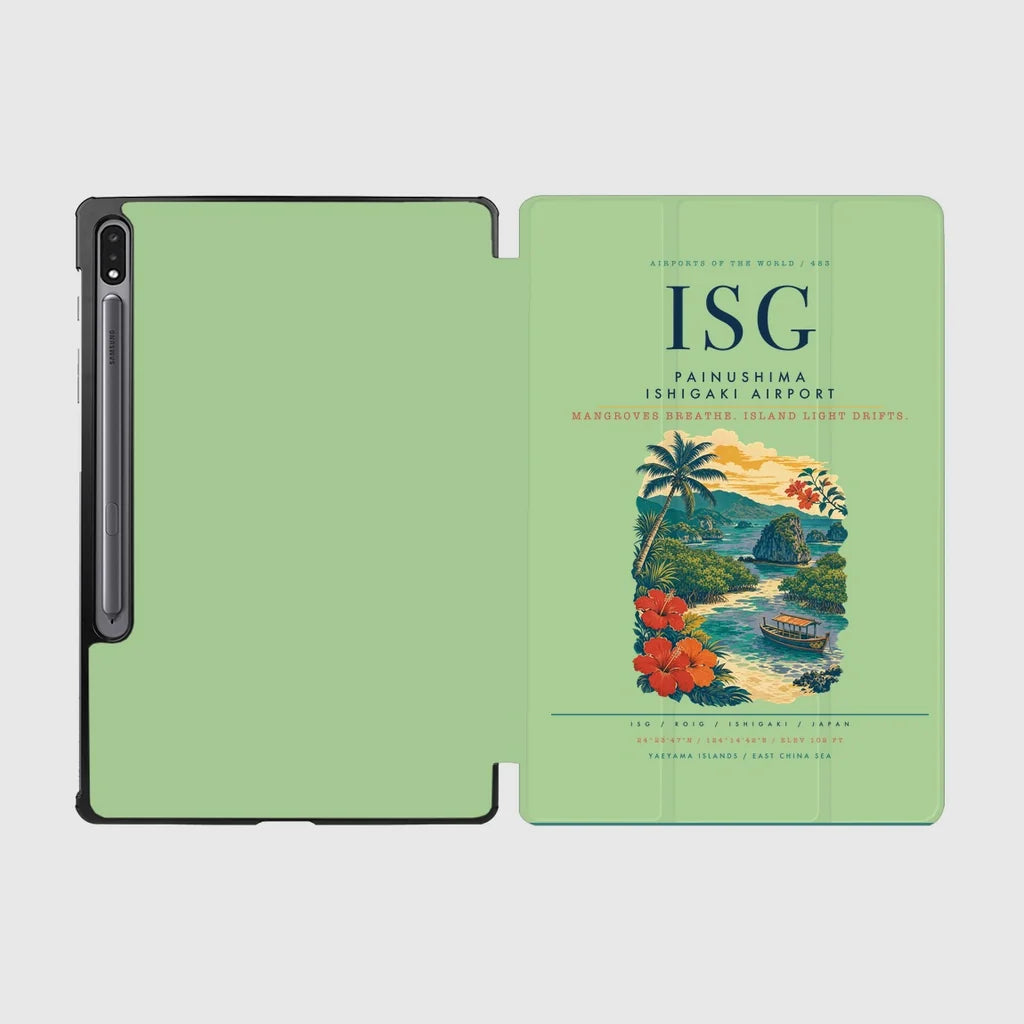 Painushima Ishigaki Airport (ISG) design on light green samsung tablet tablet case