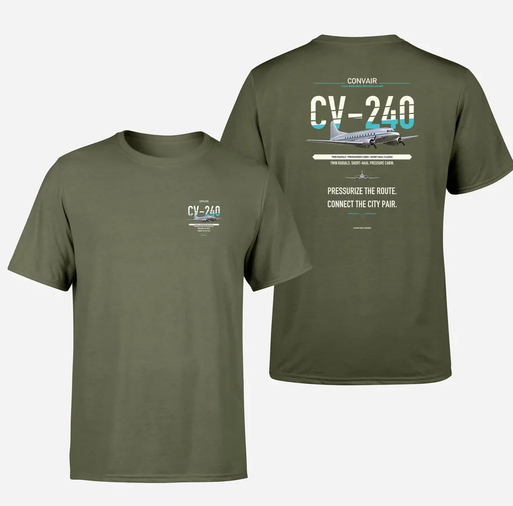 Convair CV-240 design on green army t shirt