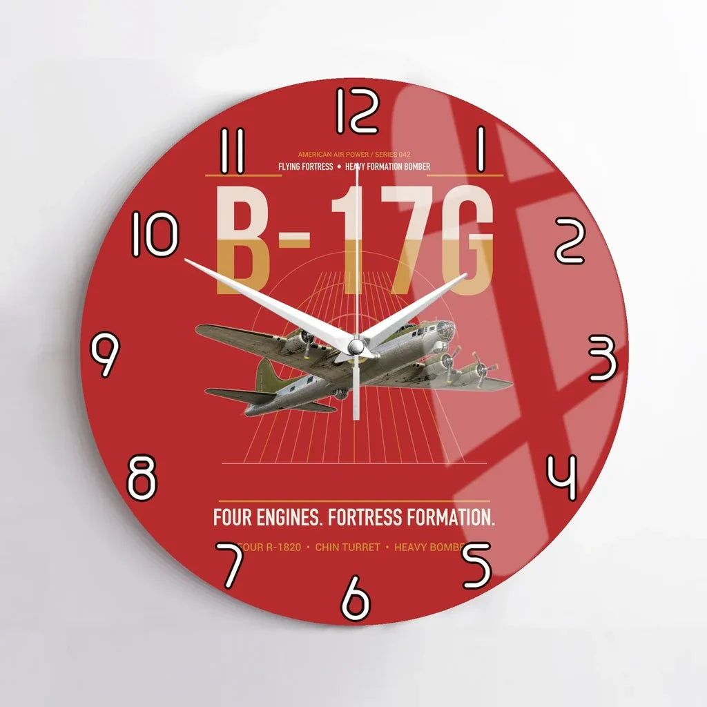 B-17G Flying Fortress design on red no frame wall clock