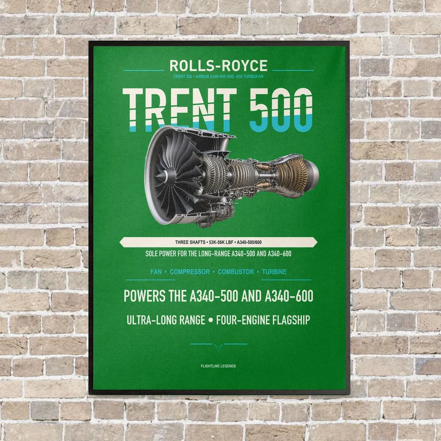 TRENT 500 vertical canvas print - framed - green background