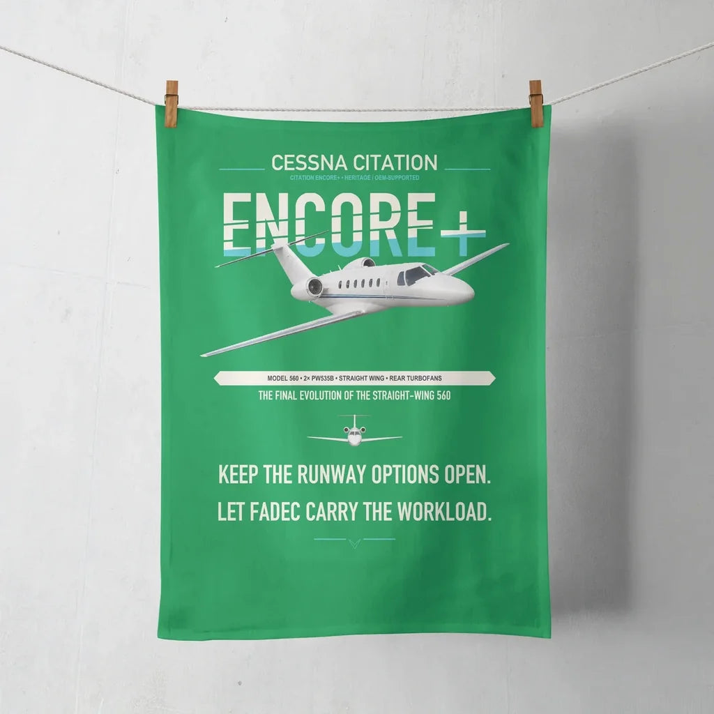 Cessna Citation Encore+ design on green towel
