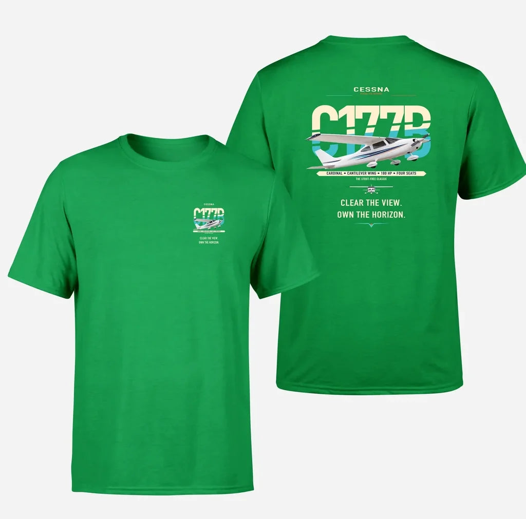 Cessna 177B Cardinal design on green t-shirt, double-side print