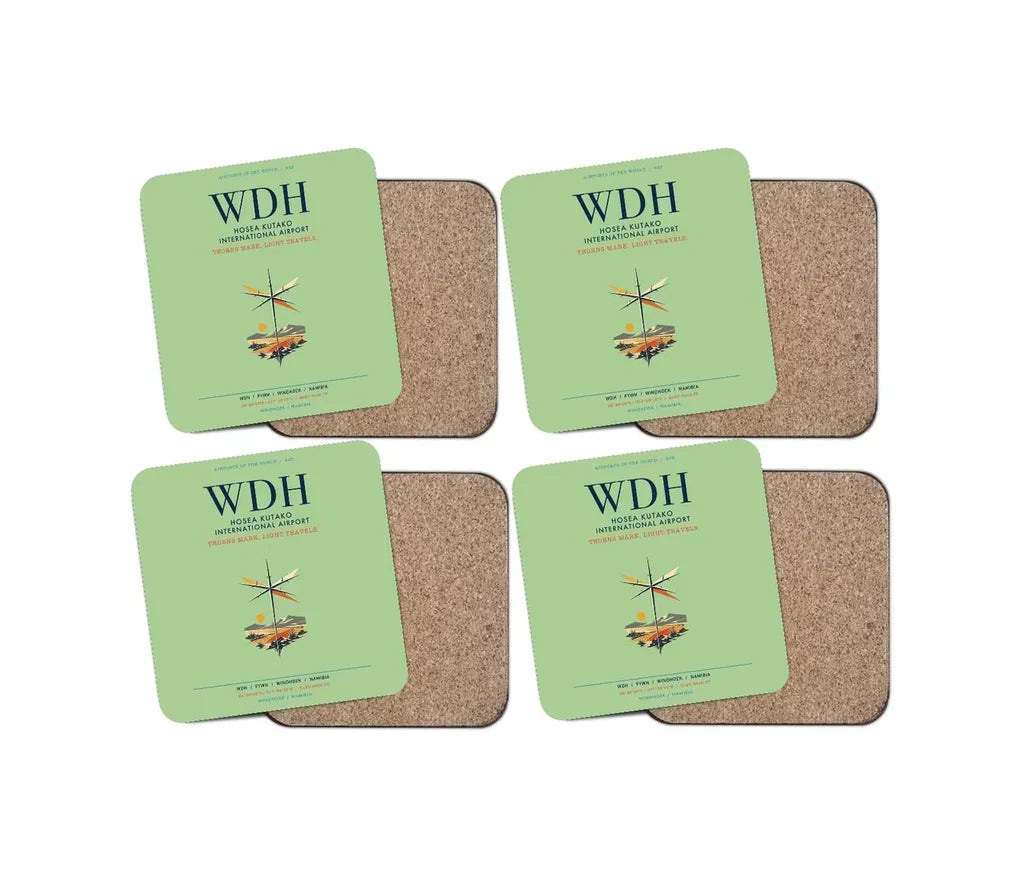 Hosea Kutako International Airport (WDH) design on light green 4 pieces set coaster