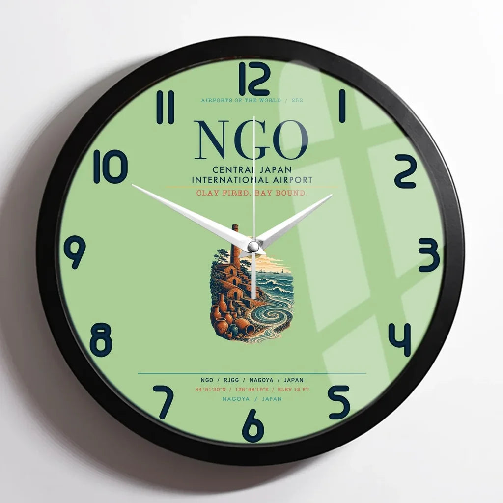 Central Japan International Airport (NGO) design on light green framed wall clock