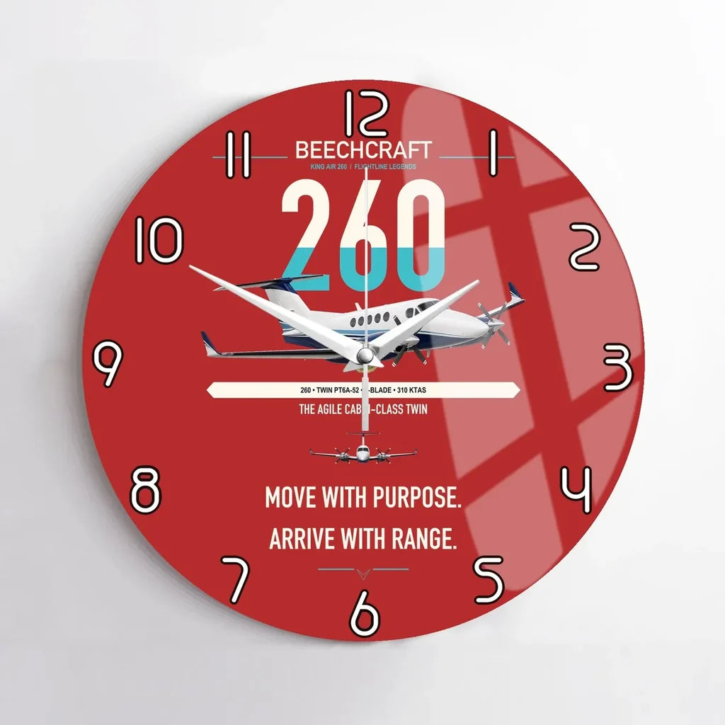 Beechcraft King Air 260 design on red no frame wall clock