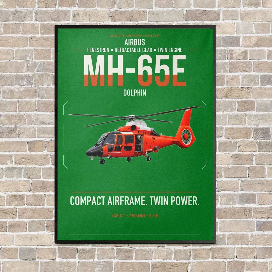 Airbus MH-65E Dolphin vertical canvas print - framed - green background