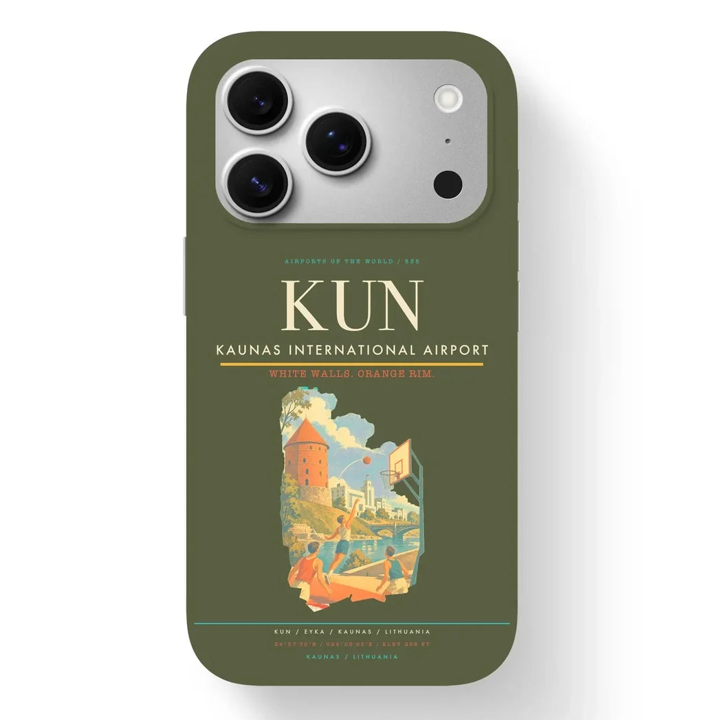 Kaunas Airport (KUN) design on green army iPhone 17 Pro MagSafe case