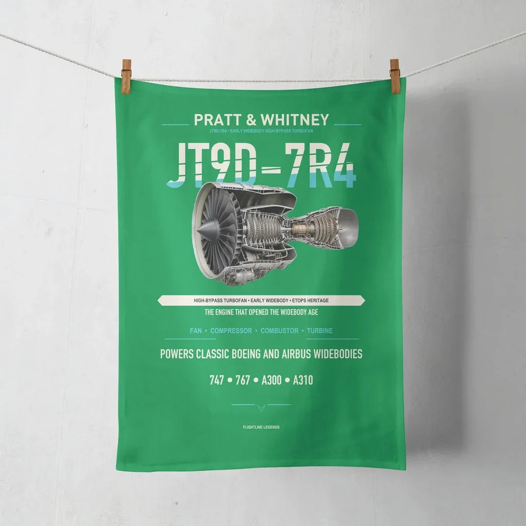 JT9D-7R4 design on green towel