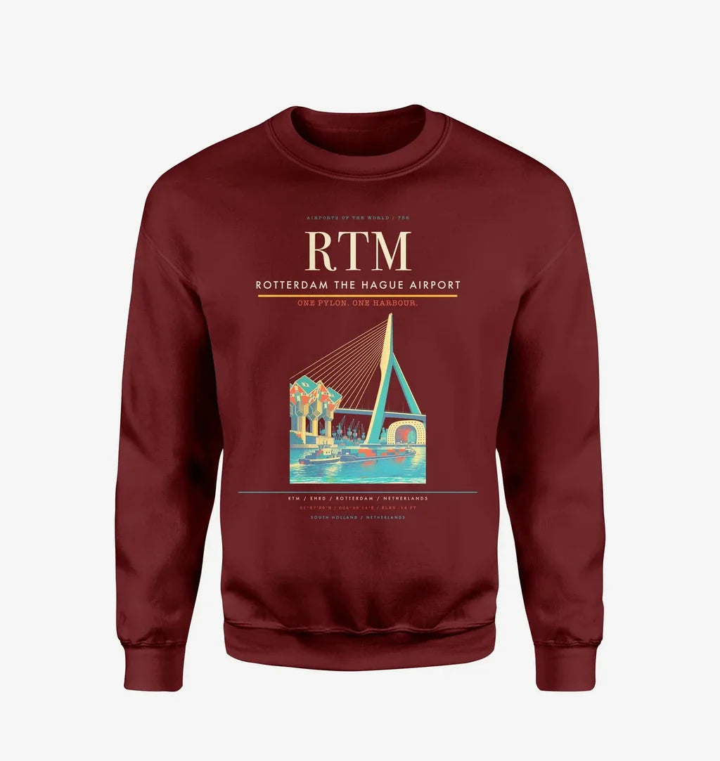 Rotterdam The Hague Airport (RTM) design on wine red sweatshirt