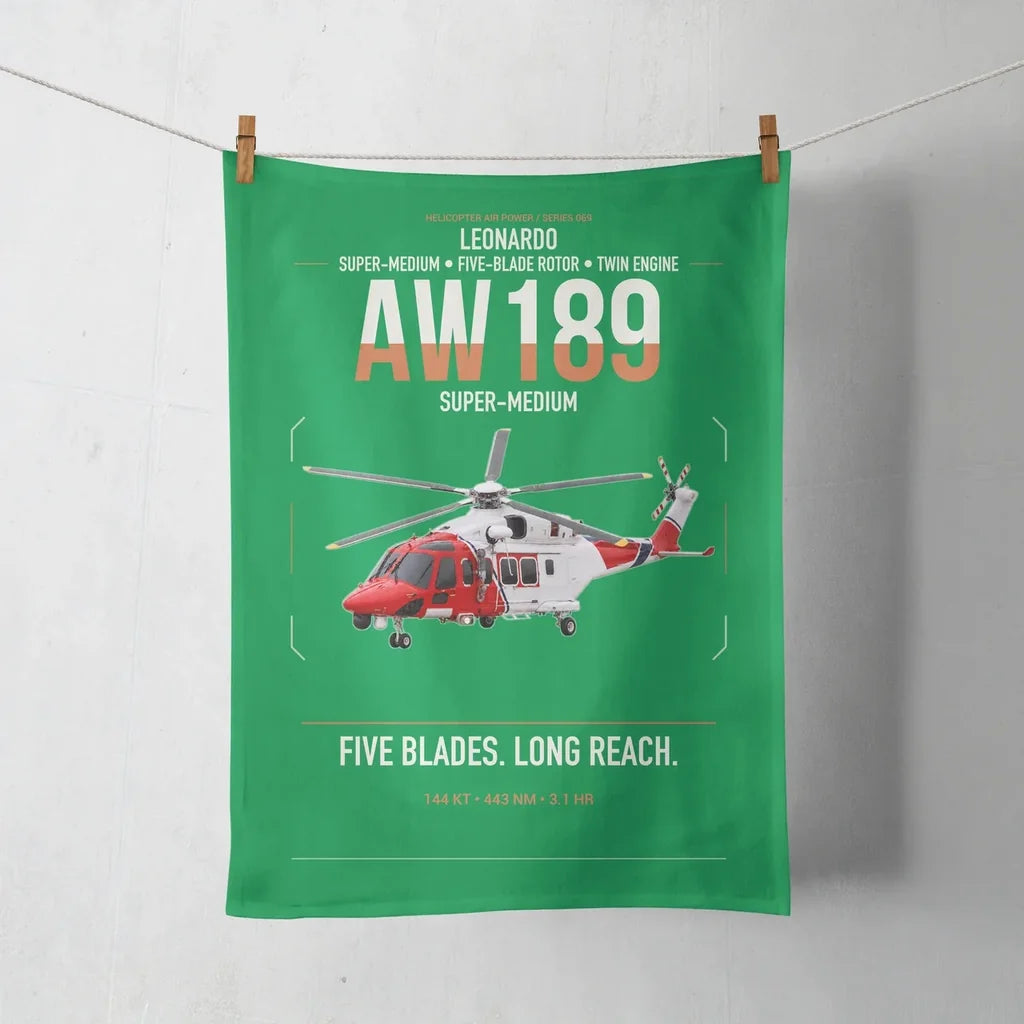 Leonardo AW189 design on green towel