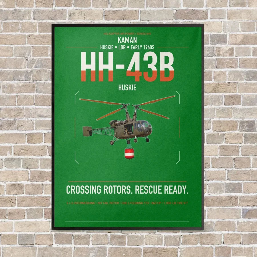 Kaman HH-43B Huskie vertical canvas print - framed - green background