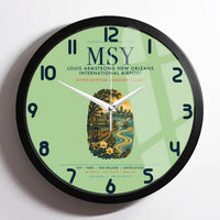 Thumbnail for Louis Armstrong New Orleans International Airport (MSY) design on light green framed wall clock