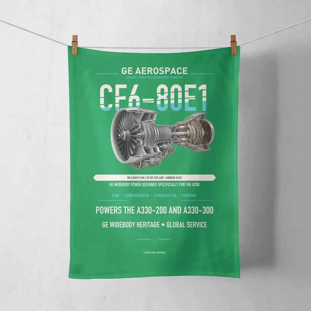 CF6-80E1 design on green towel
