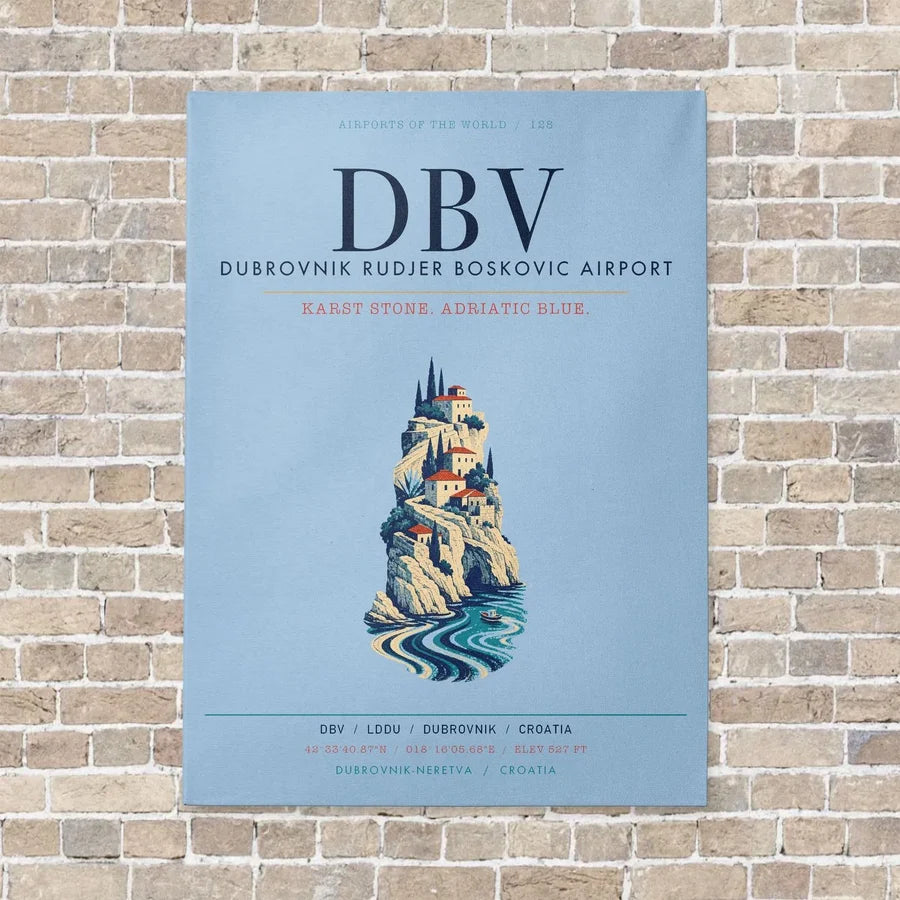 Dubrovnik Ruđer Bošković Airport DBV vertical canvas print - no frame - light blue background