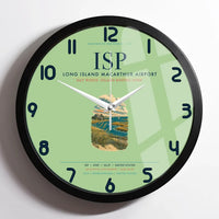 Thumbnail for Long Island MacArthur Airport (ISP) design on light green framed wall clock