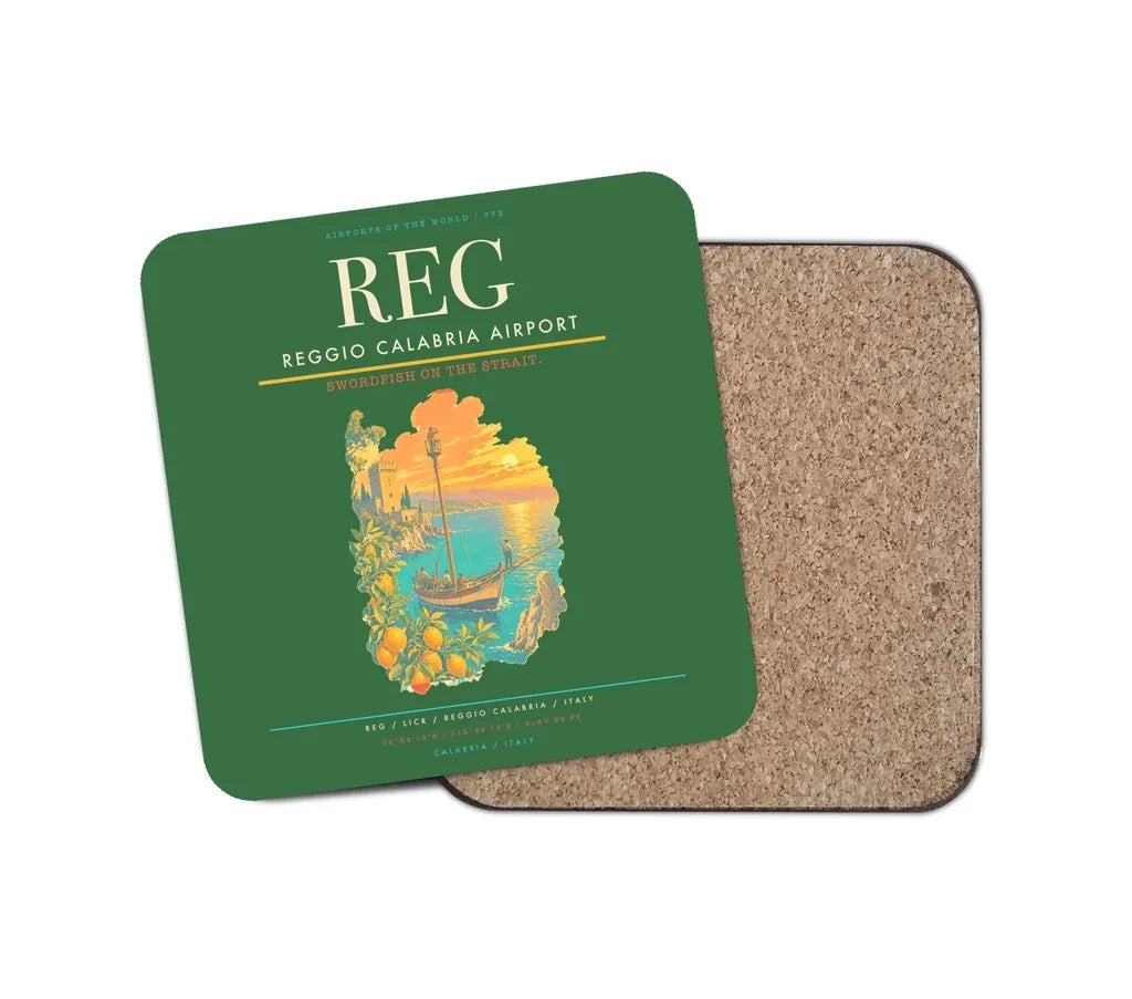 Reggio Calabria Airport (REG) design on green 1 piece coaster