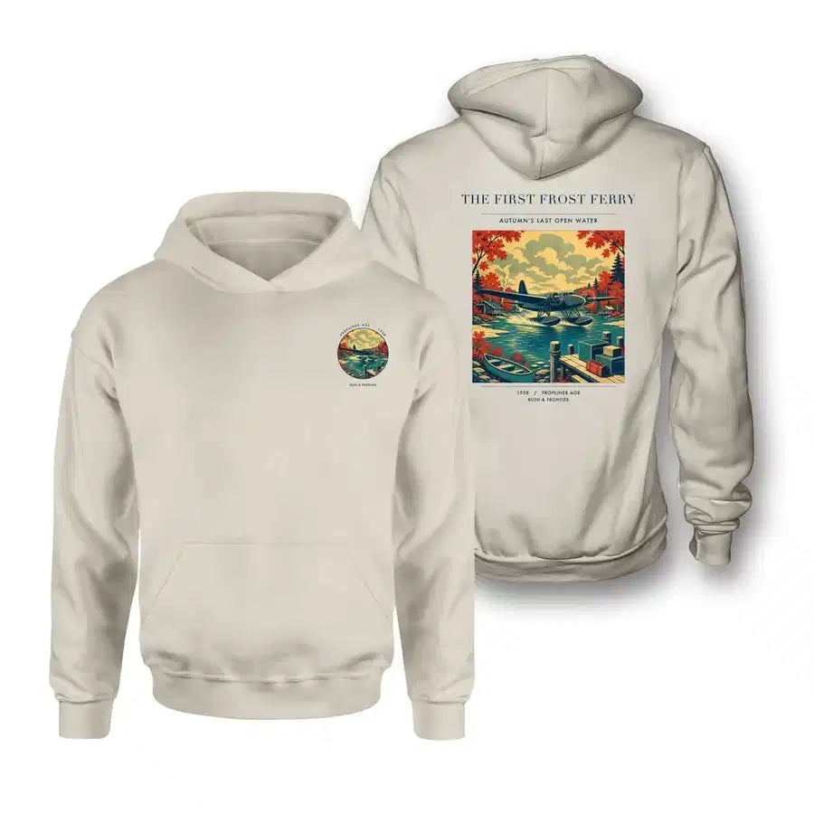 VINTAGE G4433 - The First Frost Ferry - Double-Side Hoodie design on khaki double side