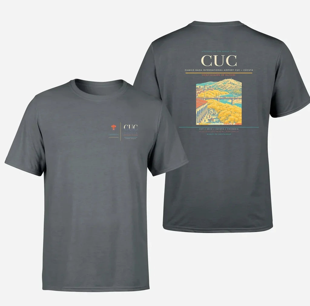 Camilo Daza International Airport (CUC) design printed on gray double-side t-shirt