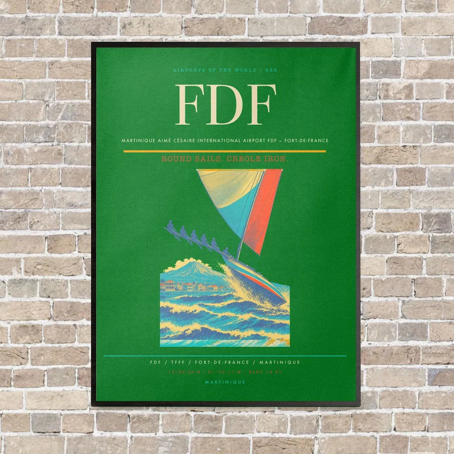 Martinique Aimé Césaire International Airport FDF — Fort-de-France vertical canvas print - framed - green background