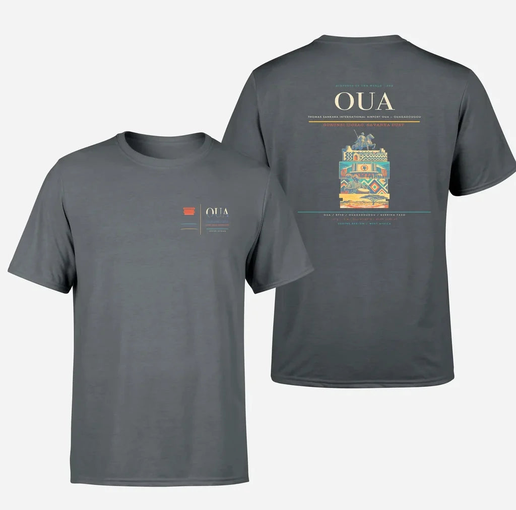 Thomas Sankara International Airport (OUA) design printed on gray double-side t-shirt