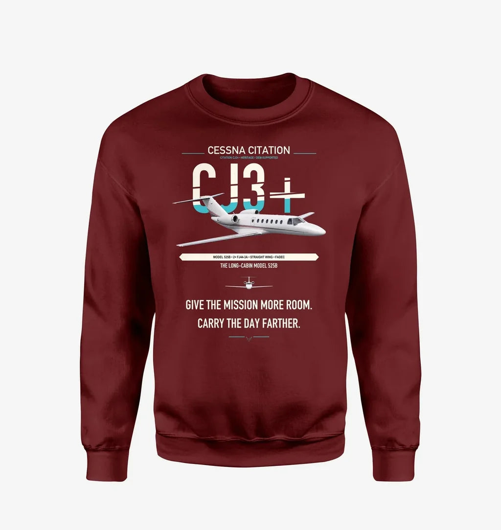 Cessna Citation CJ3+ design on wine red sweatshirt