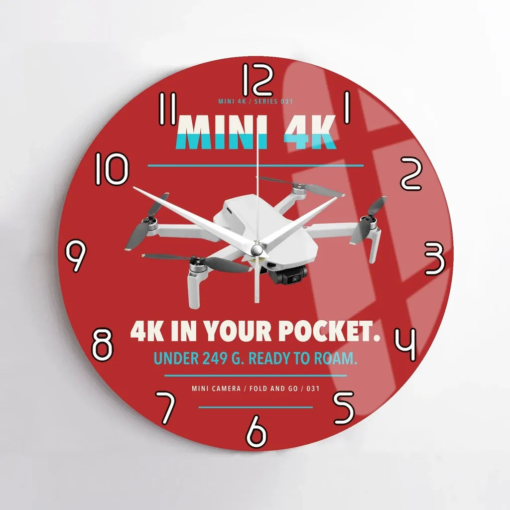 DJI Mini 4K design on red no frame wall clock