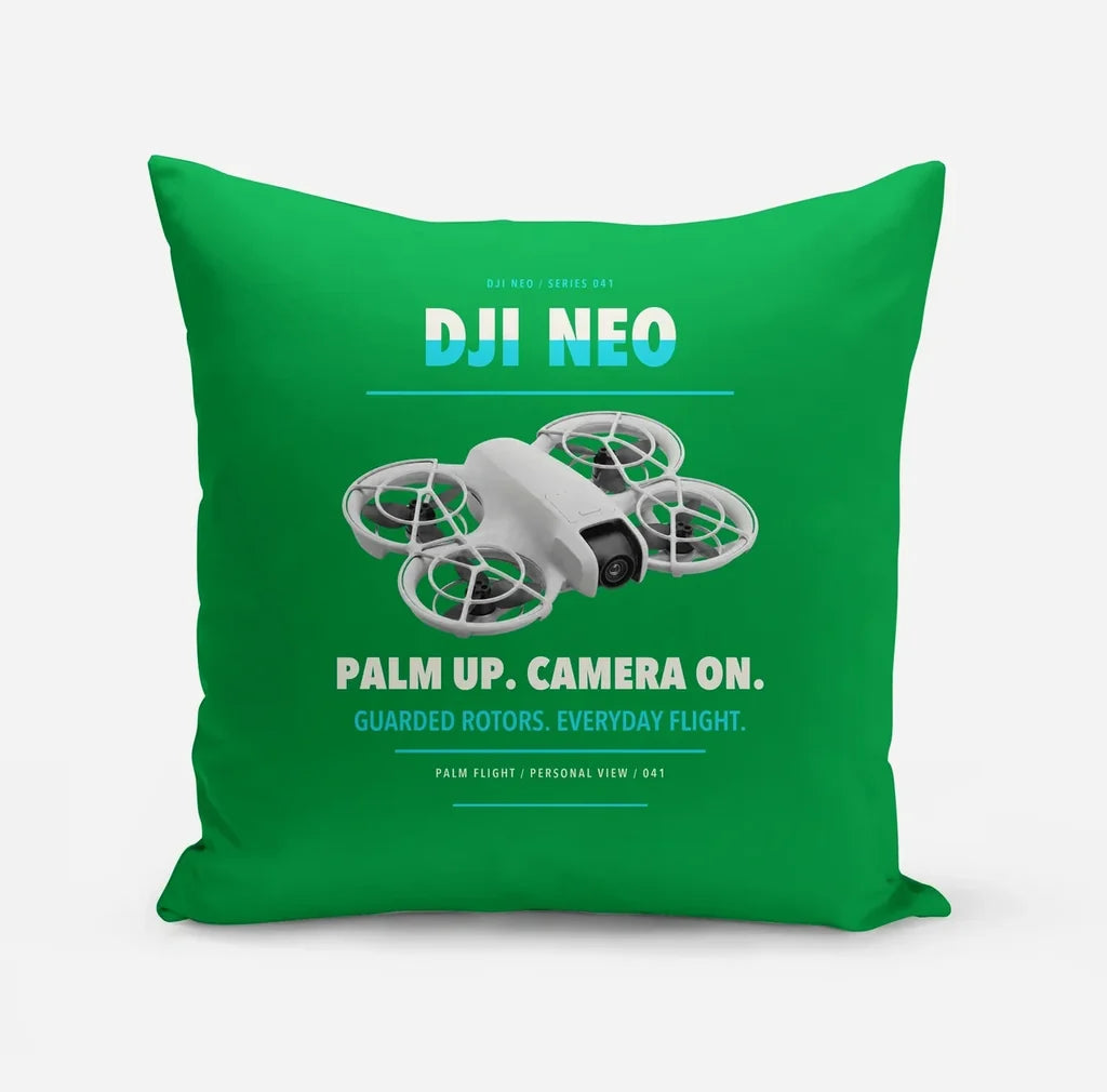 DJI Neo design on green pillow