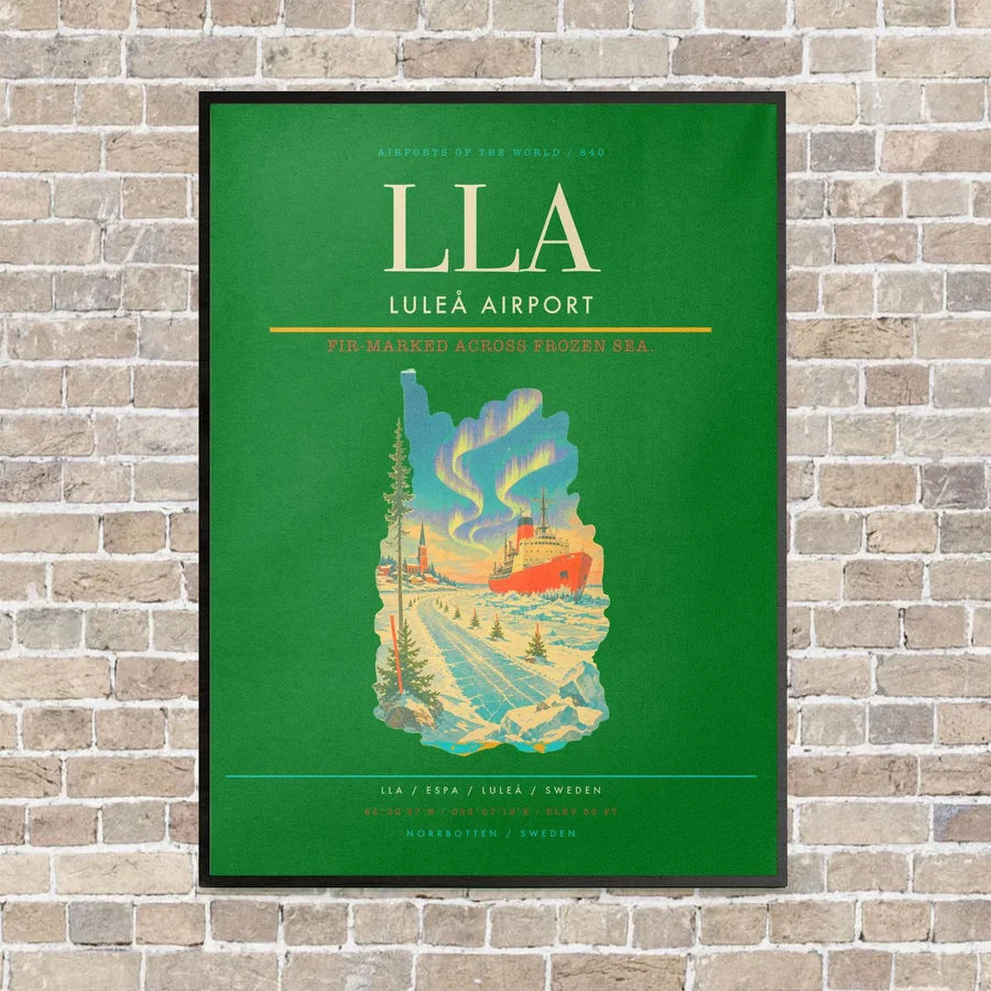 Luleå Airport LLA vertical canvas print - framed - green background