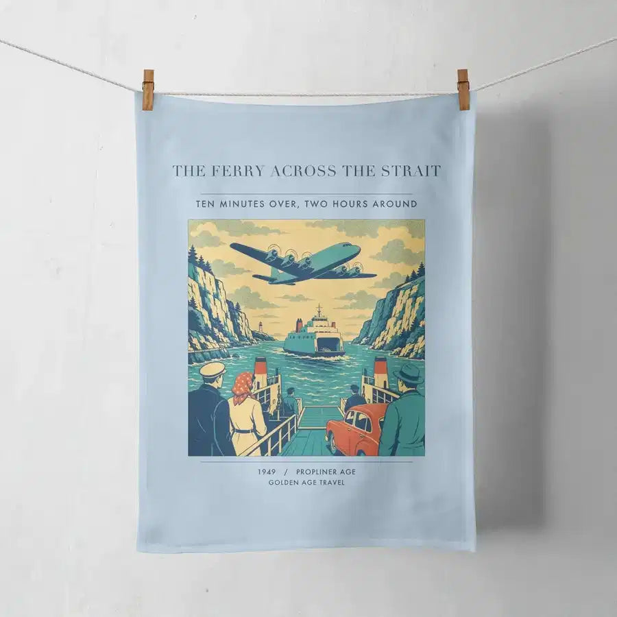 VINTAGE G4478 - The Ferry Across The Strait - Designed Towels design on lightblue