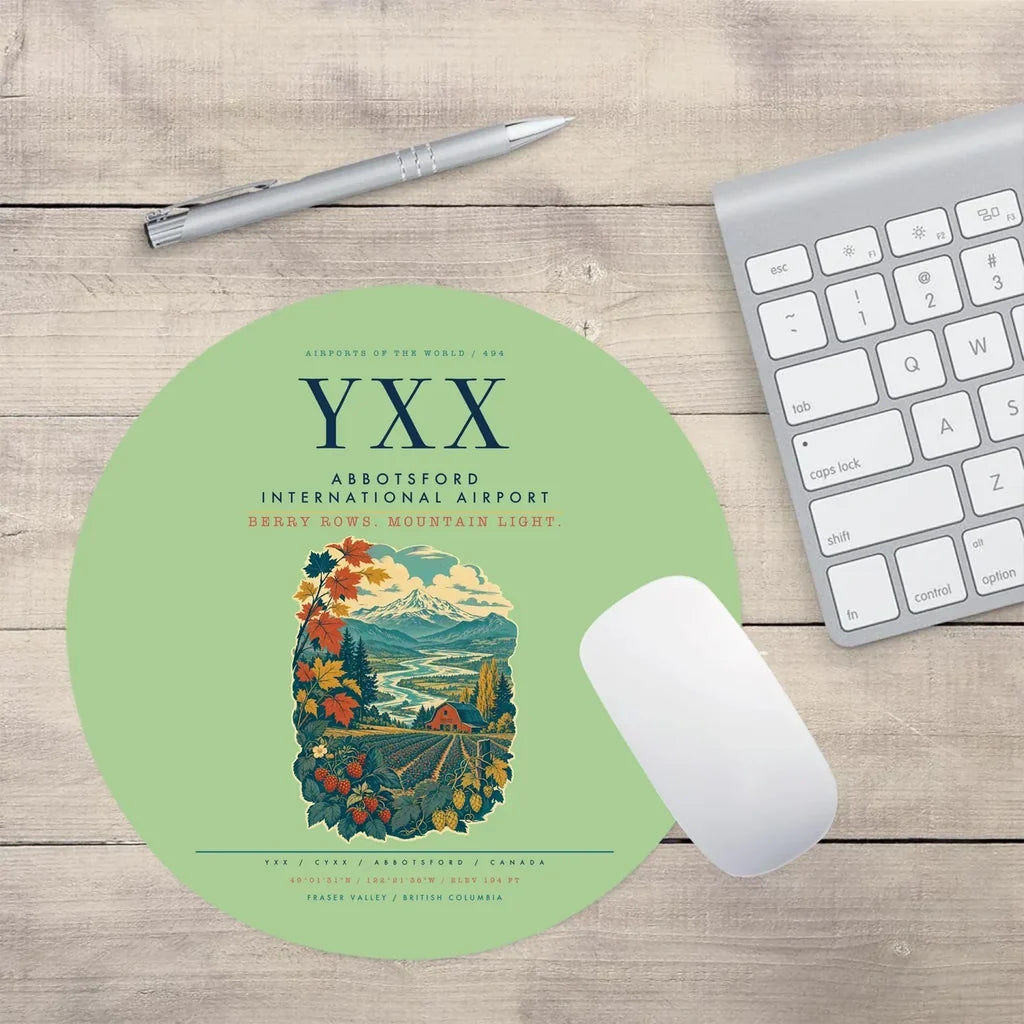 Abbotsford International Airport (YXX) design on light green round mouse pad