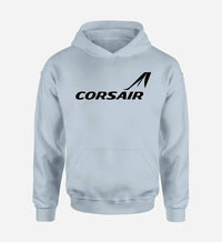 Thumbnail for Corsair Airlines logo printed on light blue hoodie