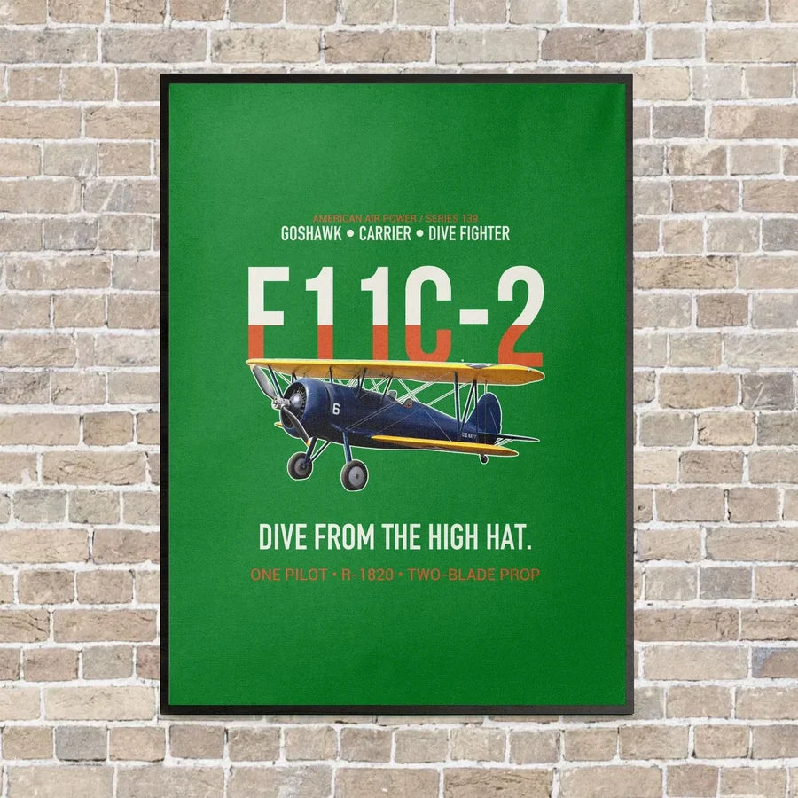 F11C-2 Goshawk Dive from the High Hat vertical canvas print - framed - green background