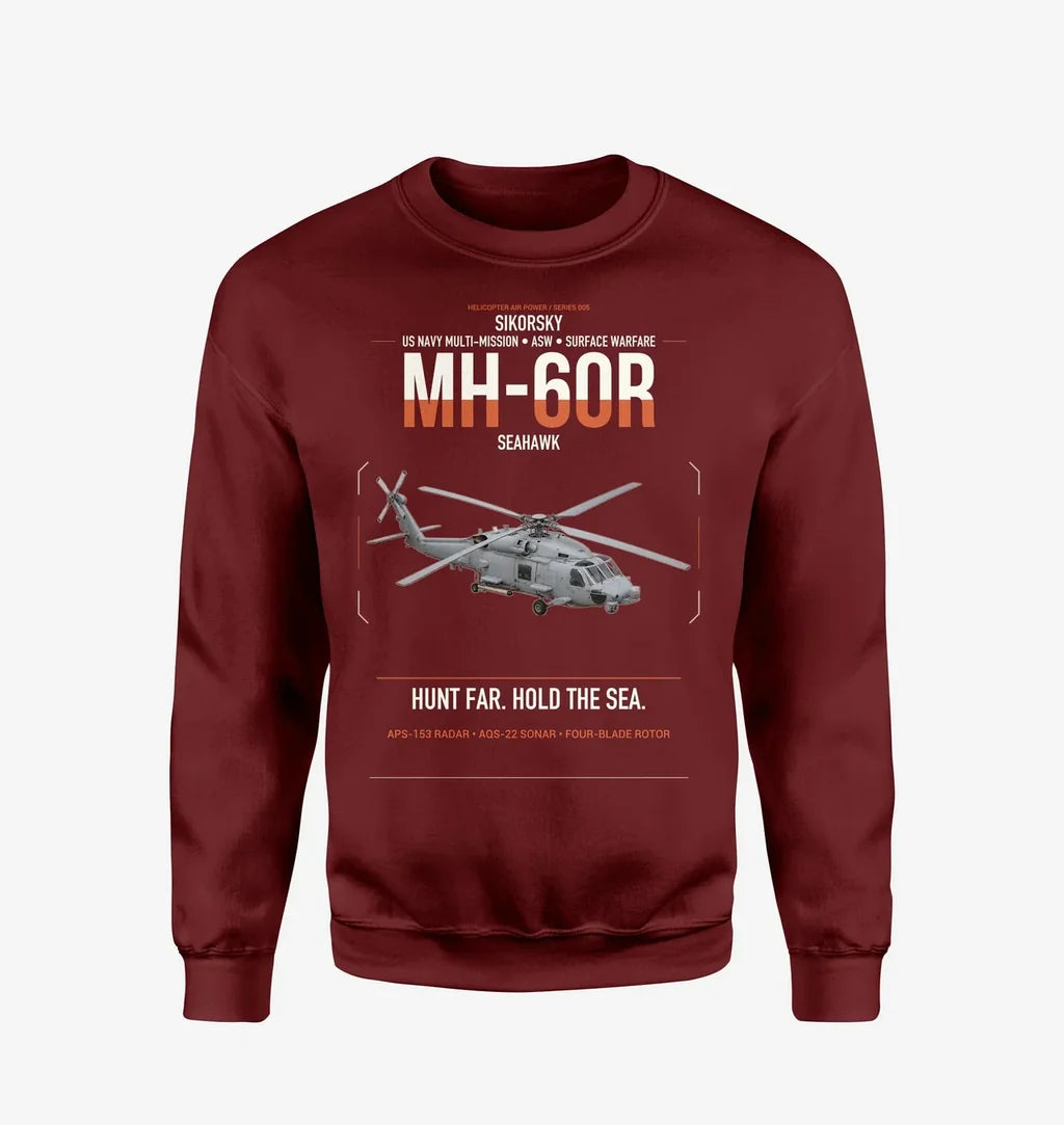 Sikorsky MH-60R Seahawk design on wine red sweatshirt