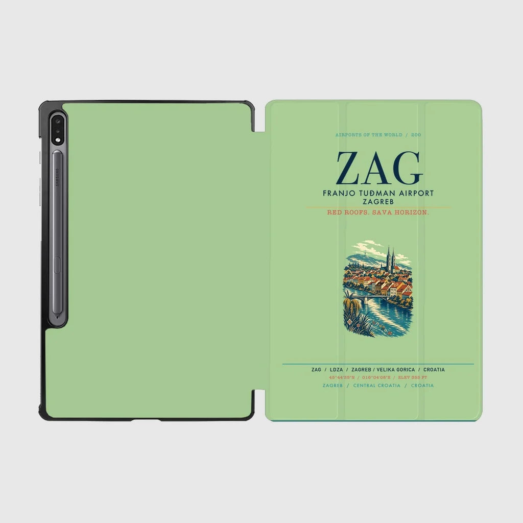 Franjo Tuđman Airport Zagreb (ZAG) design on light green samsung tablet tablet case