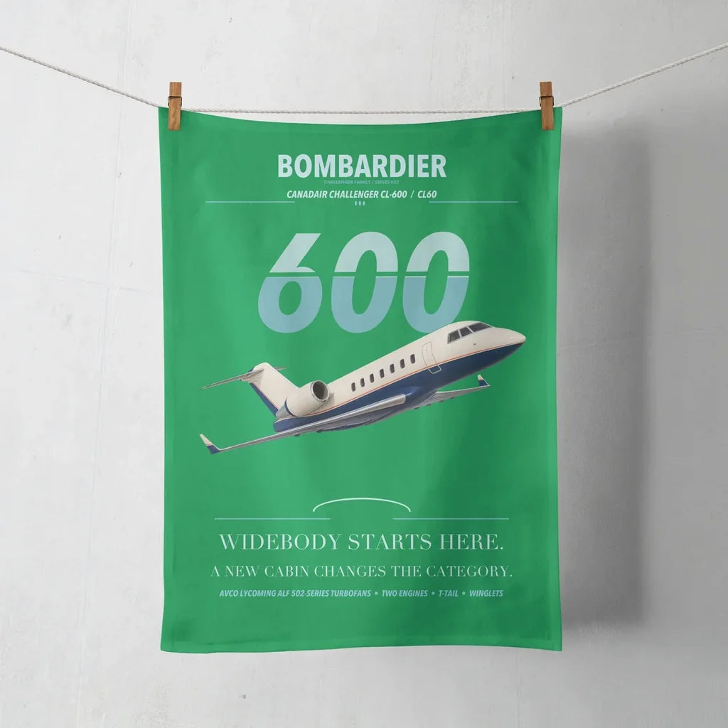 Bombardier Challenger 600 design on green towel