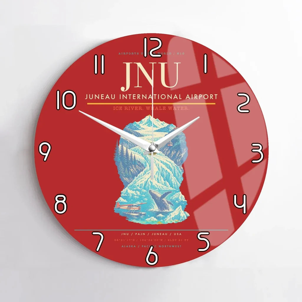 Juneau International Airport (JNU) design on red no frame wall clock