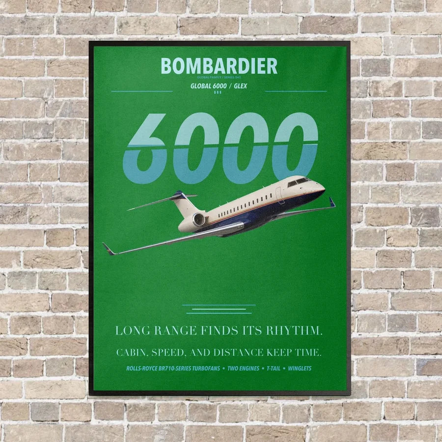 Bombardier Global 6000 vertical canvas print - framed - green background