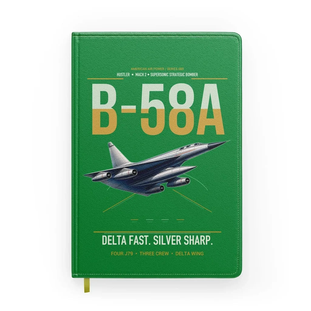 B-58A Hustler design on green notebook