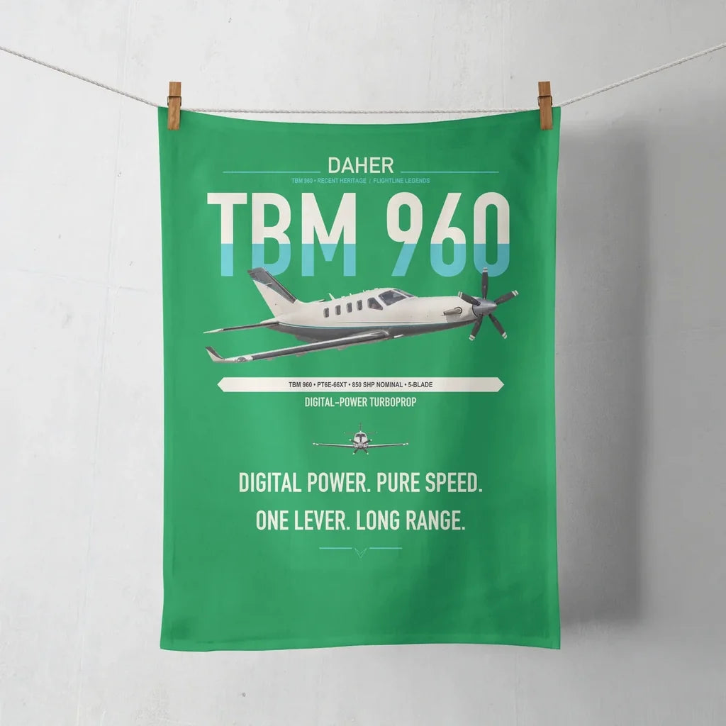 Daher TBM 960 design on green towel
