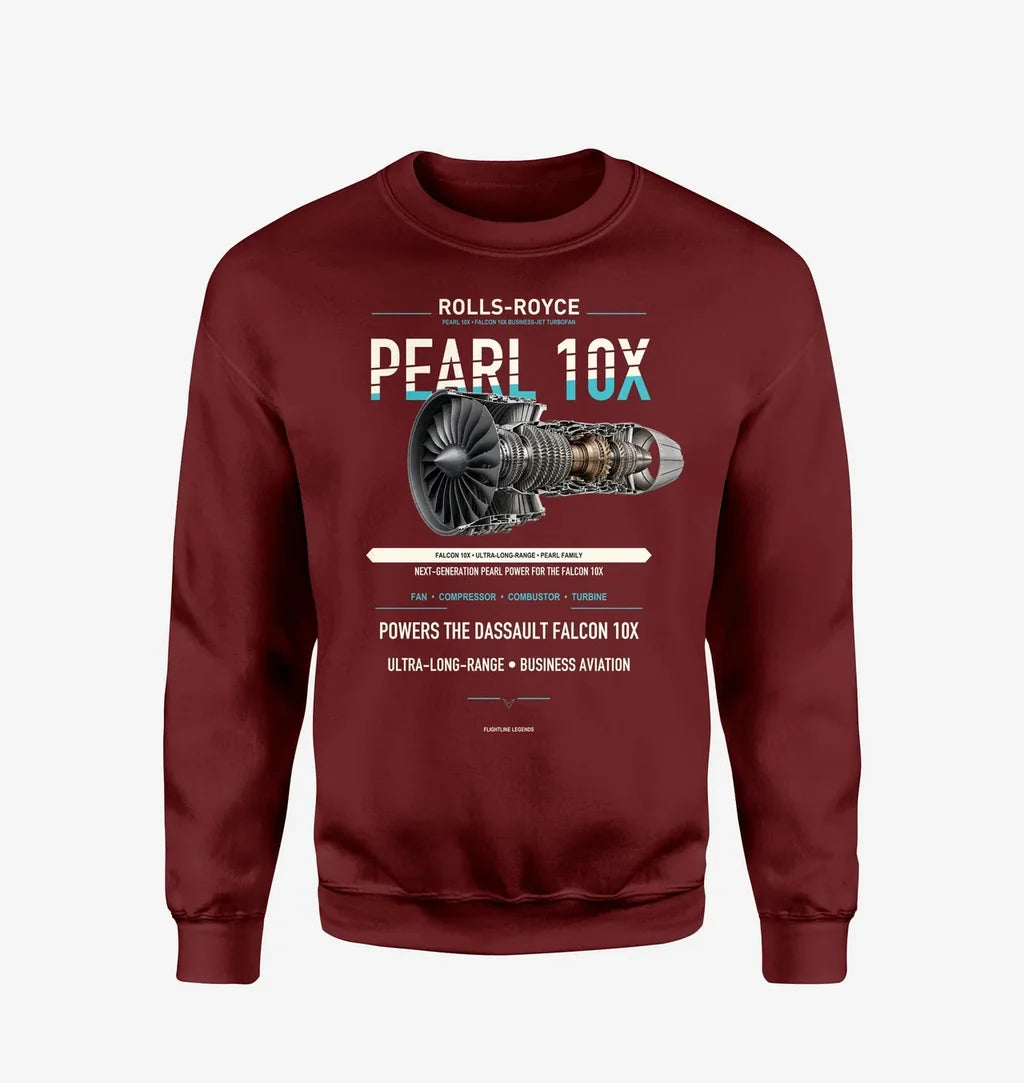 PEARL 10X design on wine red sweatshirt
