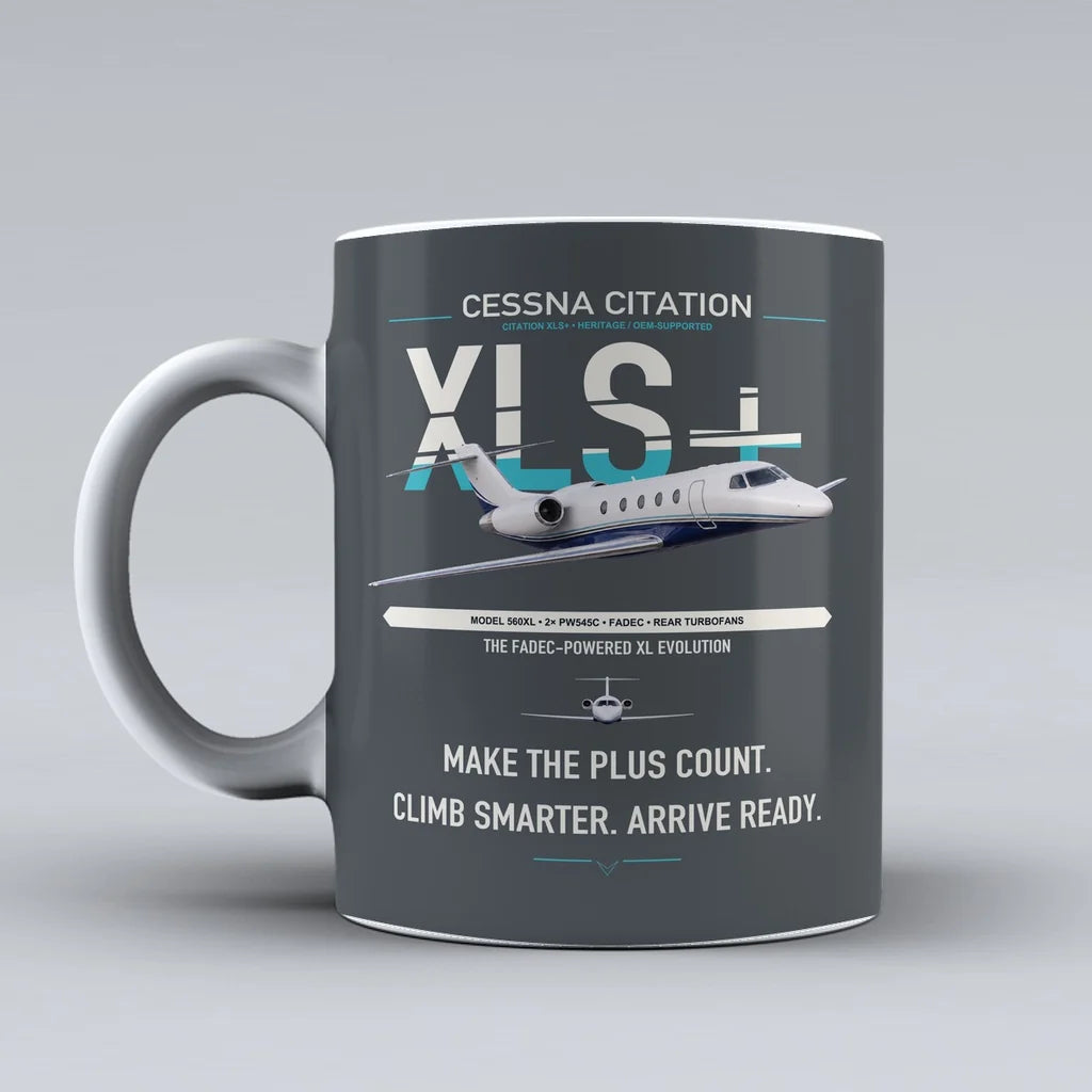 Cessna Citation XLSPlus design on gray ceramic mug, double-side print