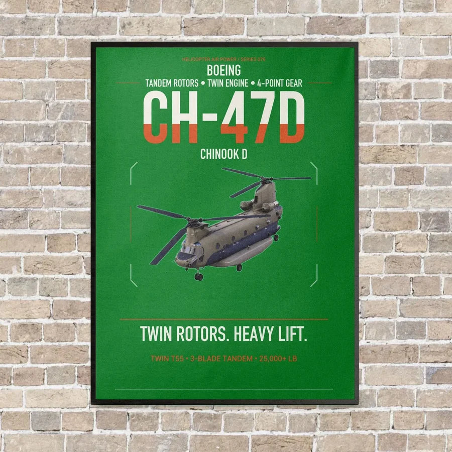 Boeing CH-47D vertical canvas print - framed - green background