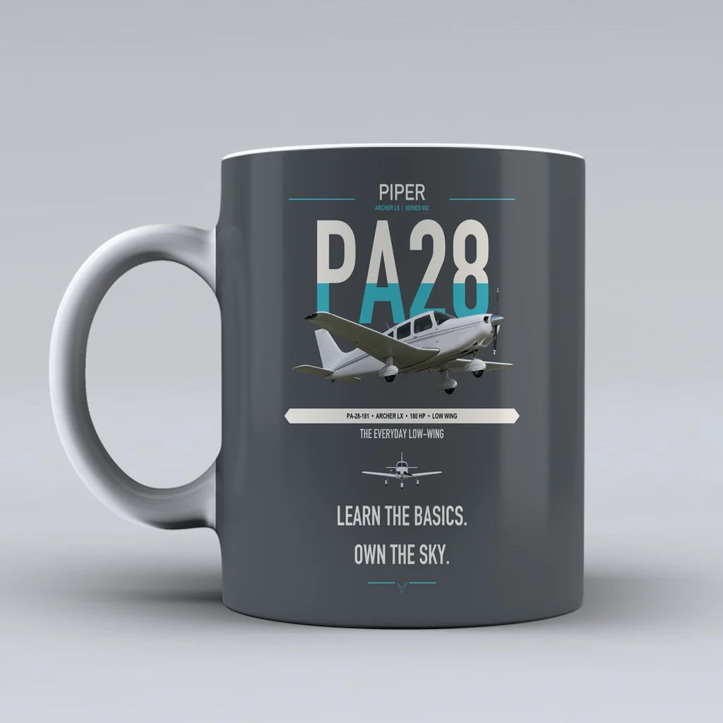 Piper PA-28-181 Archer LX design on gray ceramic mug, double-side print