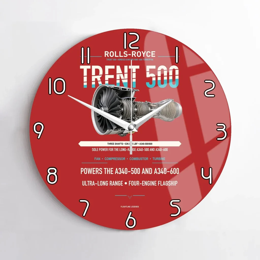 TRENT 500 design on red no frame wall clock