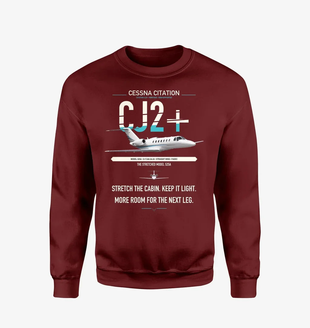 Cessna Citation CJ2+ design on wine red sweatshirt