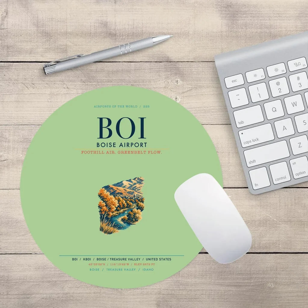 Boise Airport (BOI) design on light green round mouse pad