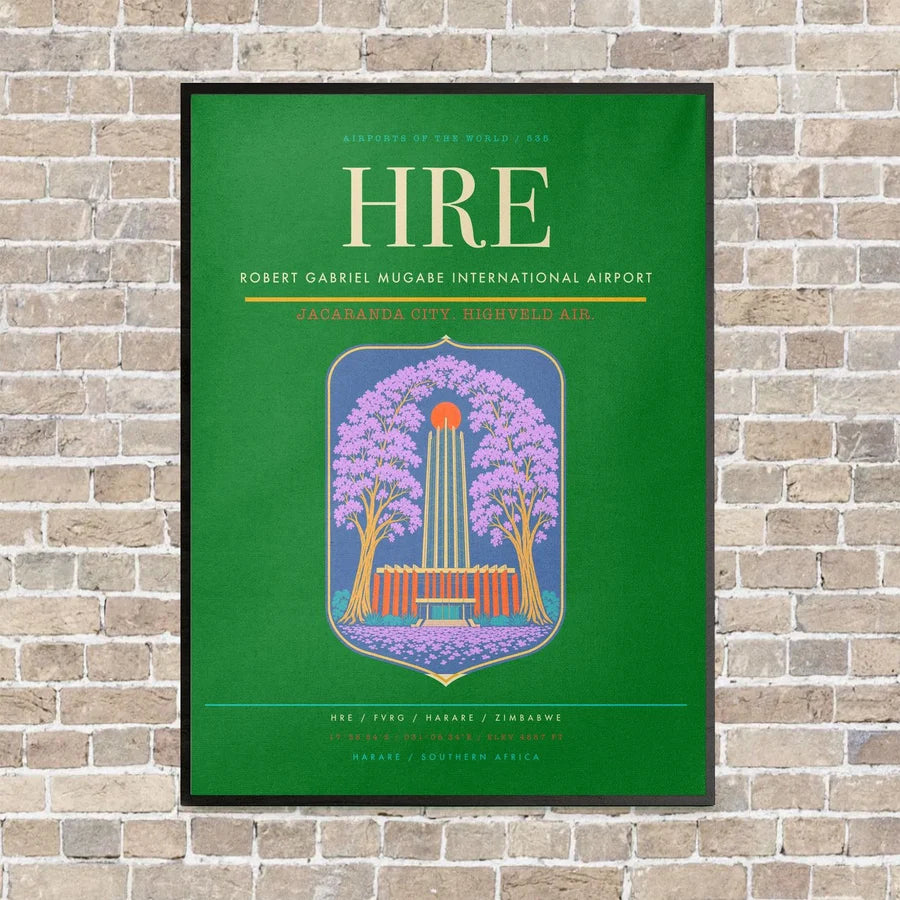 Robert Gabriel Mugabe International Airport HRE vertical canvas print - framed - green background